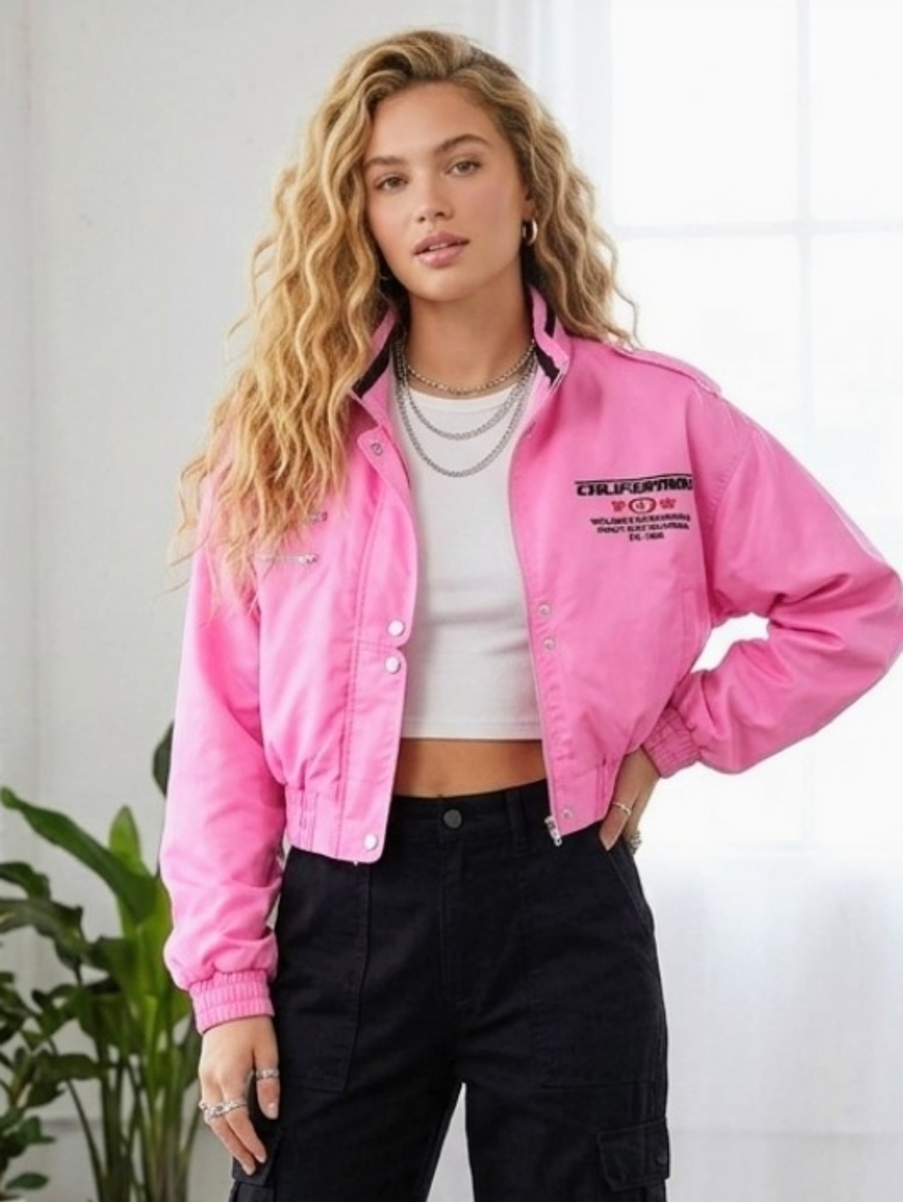 Forever 21 "California Racing Team"  cropped jacket. Size XL EUC